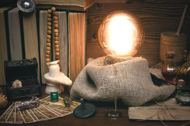 istock Crystal ball and tarot cards. Fortune teller magic table. Future reading concept. 954271838