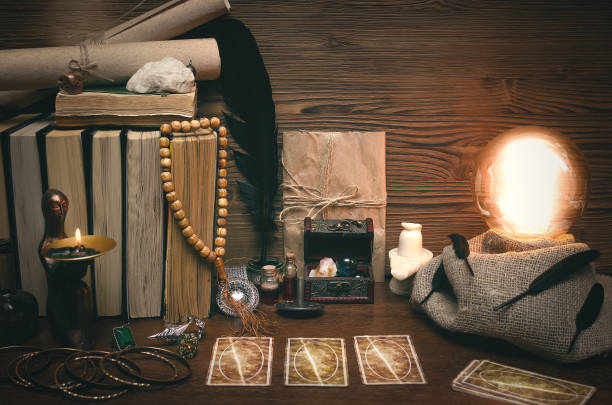 istock Crystal ball and tarot cards. Fortune teller magic table. Future reading concept. 954274016