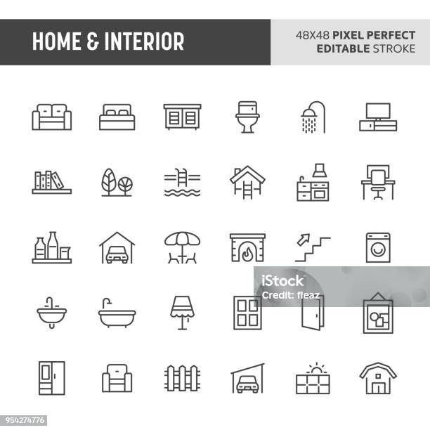 Home Interior Icon Set Stock Illustration - Download Image Now - Icon Symbol, Patio, Domestic Room