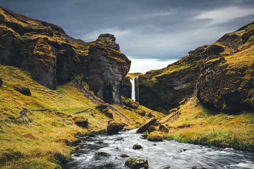 Secret Kvernufoss waterfall in south of Iceland.