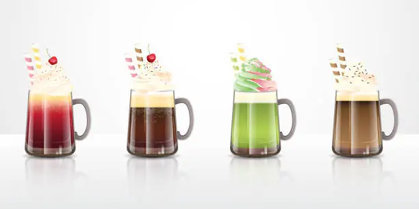Vector illustration of ice cream float drinks recipes
