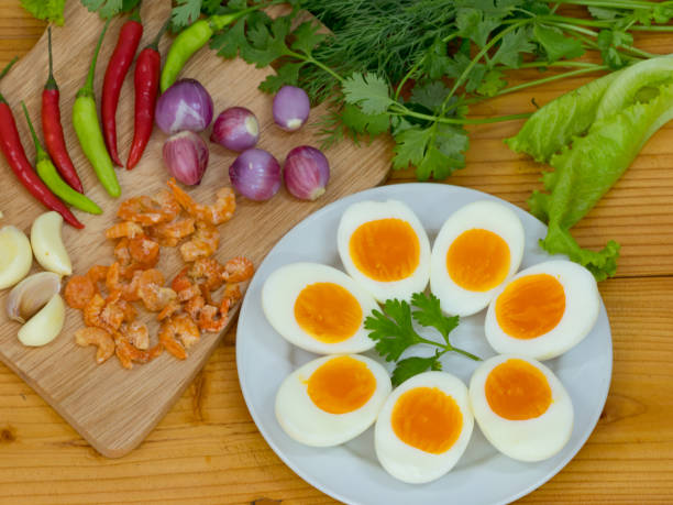 istock Boiled egg  with ingredient of Thai chilli sauce 954293446