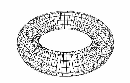 Abstract geometric shape. Wireframe object isolated on white background. Torus. 3d illustration.