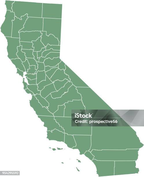 California County Map Vector Outline Illustration Green Background California State Of Usa County Map Map Of California County State Of United States Of America Stock Illustration - Download Image Now