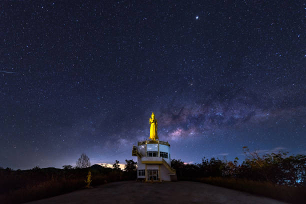 istock Milky way over golden buddha 954296286