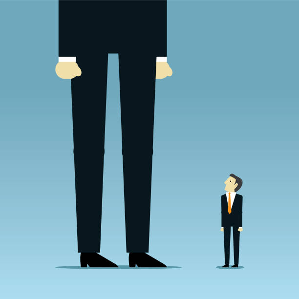 Looks up towards much larger businessman Large, Small, Business, Men, Looking Up small business owner stock illustrations