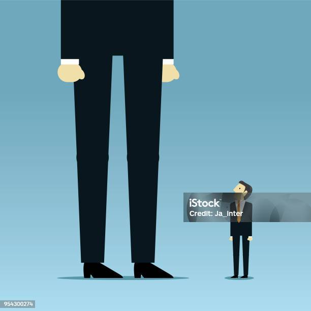 Looks Up Towards Much Larger Businessman Stock Illustration - Download Image Now - Large, Small, Small Business