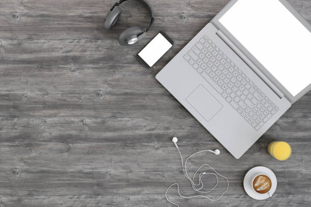 istock Knolling top view office table with laptop 954300850