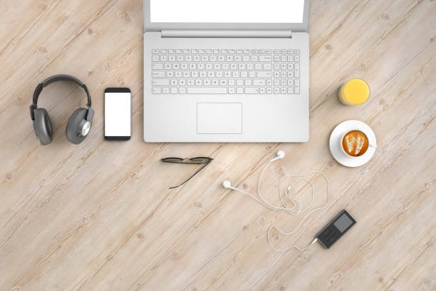 istock Knolling top view office table with laptop 954300868