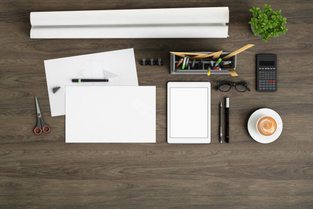 istock Office desk knolling, architects desk 954300968