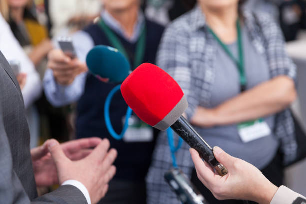 istock Media interview. Public relations - PR. News conference. 954306296