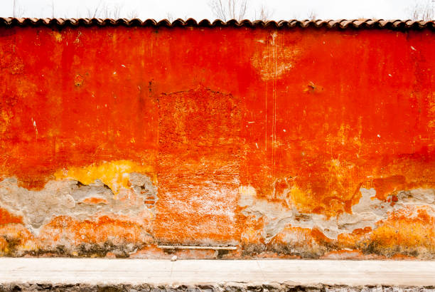 Colorful wall texture detail of Latin American architecture.