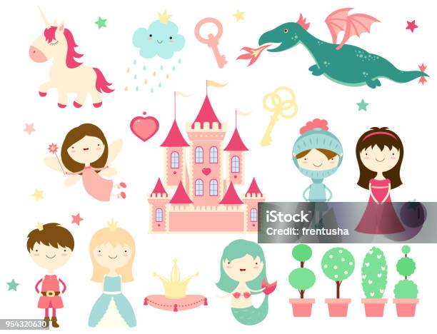Collection Of Cute Fairytale Characters Stock Illustration - Download Image Now - Fairy, Castle, Princess