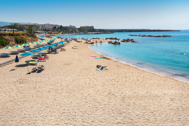Cyprus beach Beautiful landscape of Coral Bay beach Paphos, Cyprus island, Mediterranean Sea. cyprus agia napa stock pictures, royalty-free photos & images