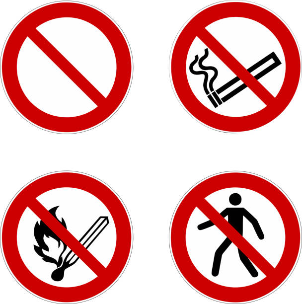 ilustrações, clipart, desenhos animados e ícones de não fumantes, sinal de proibição, o conjunto de ícones, vetor - sign symbol no forbidden