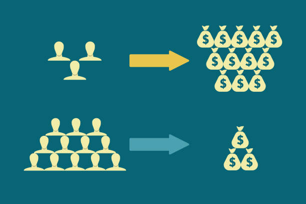 ilustrações de stock, clip art, desenhos animados e ícones de 80/20 pareto principle, represented with the relationship between earnings and customers, concept of effectiveness. - 8020