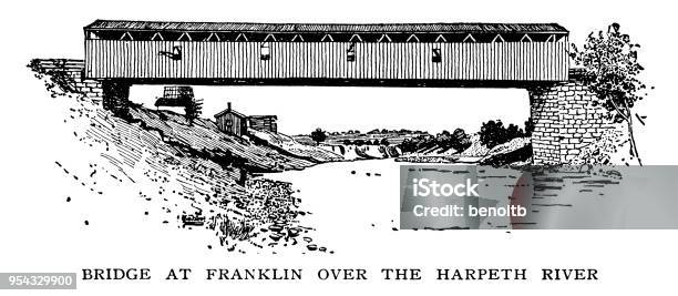 Bridge Over The Harpeth River Stock Illustration - Download Image Now - Covered Bridge, 19th Century, 19th Century Style