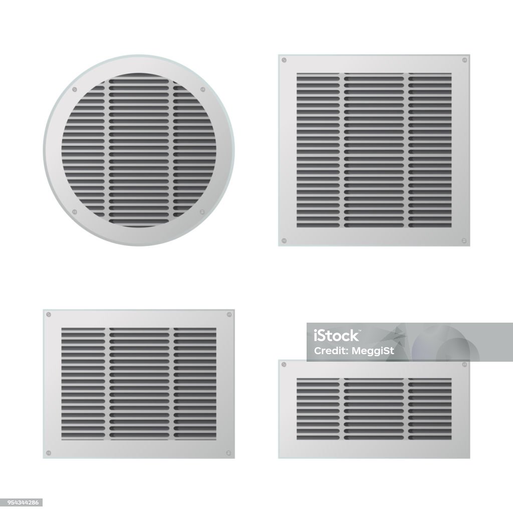 A set of rectangular and circular ventilation grilles. A set of rectangular and circular ventilation grilles. Exhaust and supply ventilation system. Vector illustration. Air Duct stock vector