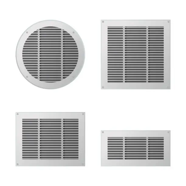 Vector illustration of A set of rectangular and circular ventilation grilles.