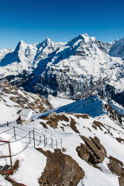 istock View down Schilthorn walkway to mountains and snow 954349068