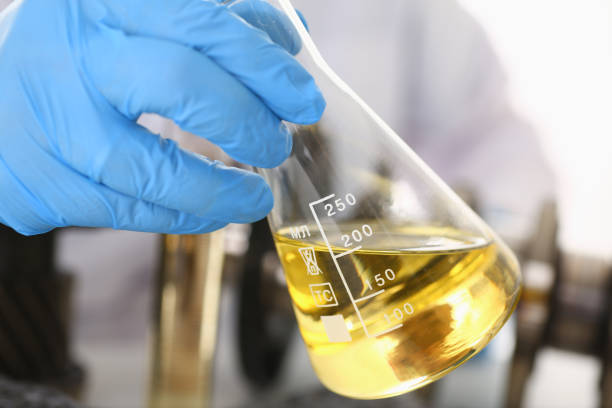 istock Male hands in protective gloves hold test tube 954353742