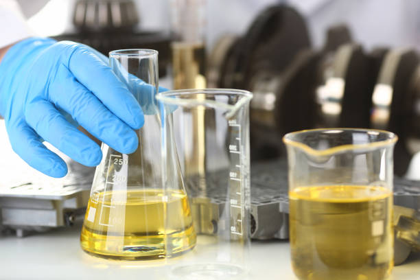 istock Male hands in protective gloves hold test tube 954353798