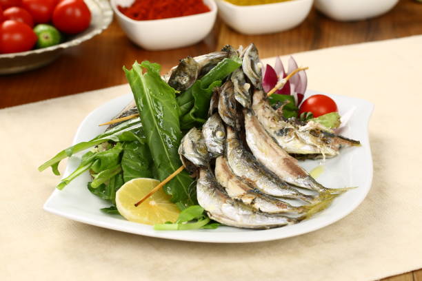 istock Horse mackerel fish grilled with skewers 954362698