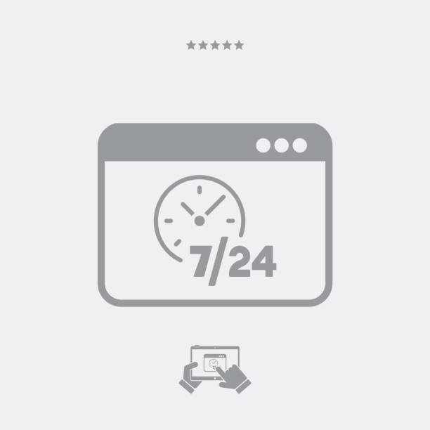 Web services 7/24 full time Flat and isolated vector eps illustration icon with minimal and modern design central european time stock illustrations