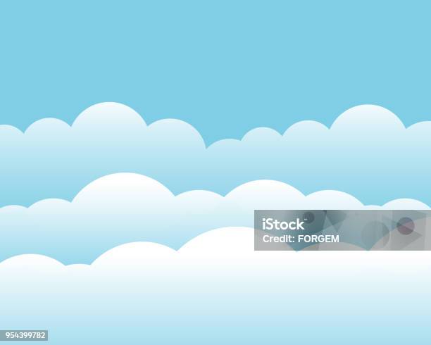 Illustrazione Vettoriale Di Design Piatto Di Nuvole Bianche Sul Cielo Blu Con Spazio Per Il Tuo Testo - Immagini vettoriali stock e altre immagini di Nube