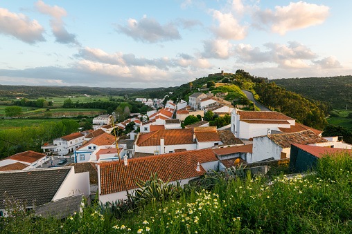 Aljezur, Portugal - April 29: Elevated view of Aljezur town in Algarve, Portugal