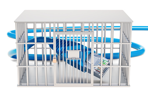 Prison Cell Computer Rack Network Computer Cable Lan Inside Cage Prison Cell 3d Rendering Stock ...