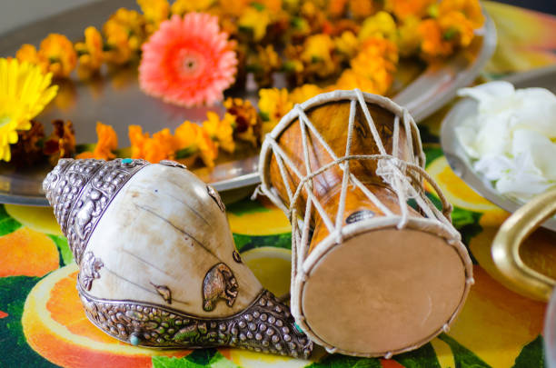 musical instruments used for the fire ceremony during the puja