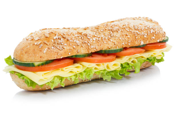 istock Sub sandwich whole grain grains baguette with cheese isolated 954407566