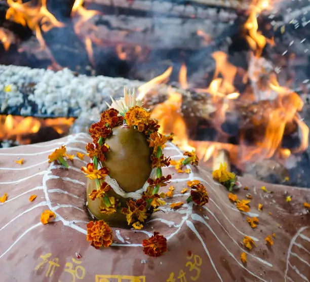 fire ceremony with offers of only vegetable origin during Guru Purnima