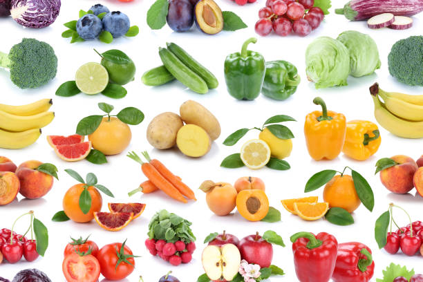 istock Fruits and vegetables collection isolated apple orange background fresh fruit 954408142