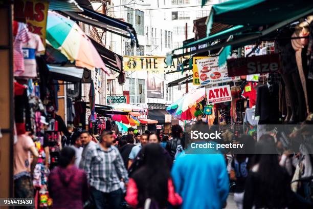 Crowded Streets In Fashion District Los Angeles Stock Photo - Download Image Now - City, City Life, Crowd of People