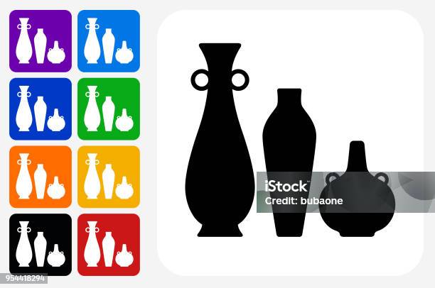 Pots And Vases Icon Square Button Set Stock Illustration - Download Image Now - Blue, Composition, Computer Graphic