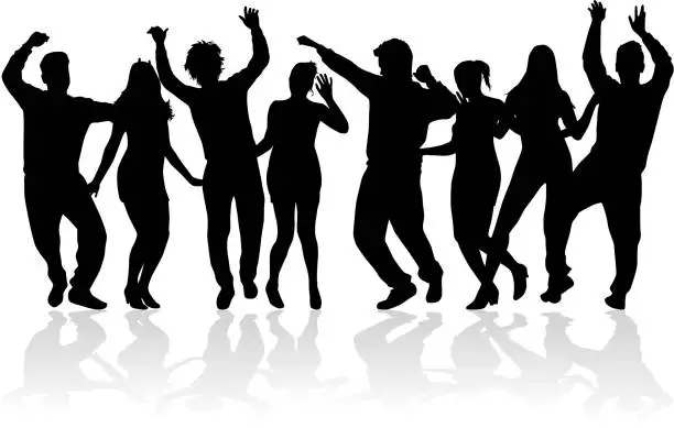 Vector illustration of Dancing people silhouettes. Vector work.