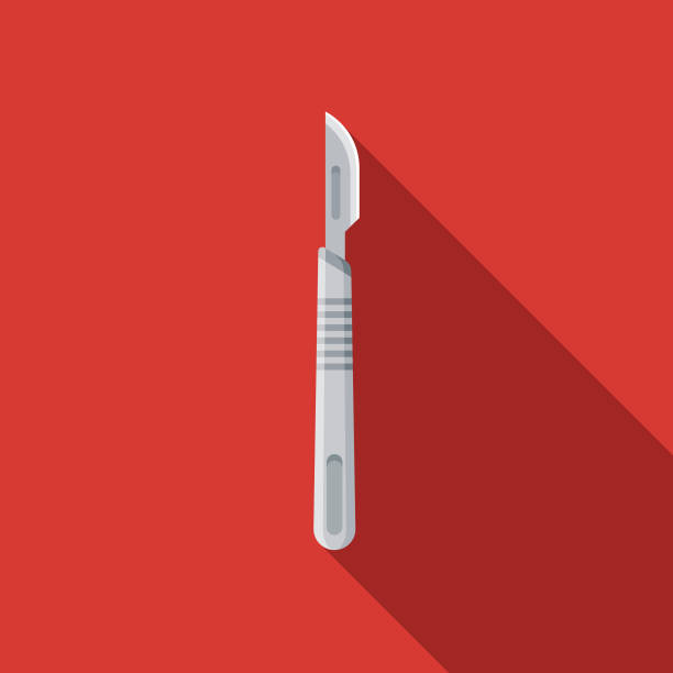 Scalpel Flat Design Medical Supplies Icon with Side Shadow A flat design styled medical supplies icon with a long side shadow. Color swatches are global so it’s easy to edit and change the colors. scalpel stock illustrations