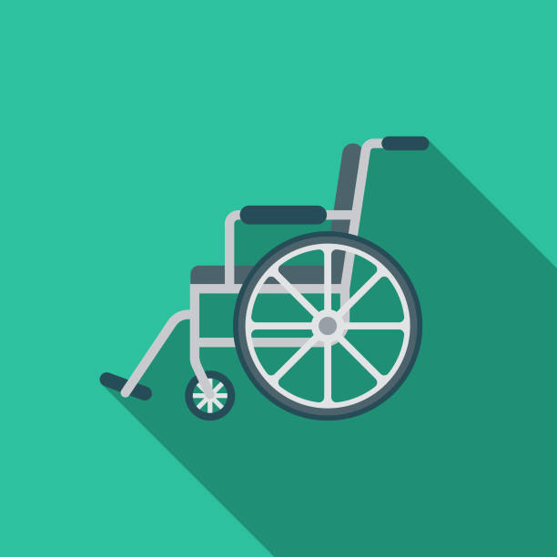 bildbanksillustrationer, clip art samt tecknat material och ikoner med rullstol platt design medicinska förnödenheter ikonen med side skugga - wheelchair