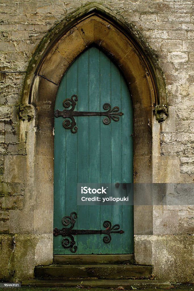 Old green door  Arch - Architectural Feature Stock Photo