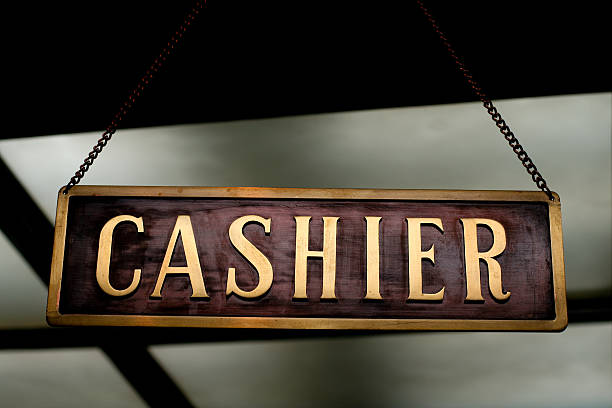 cashier sign - label stock photo