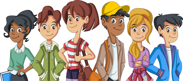 Ilustración de Grupo De Jóvenes De Dibujos Animados Personas y más Vectores  Libres de Derechos de Adolescente - Adolescente, Estudiante, Niño - iStock