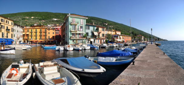 The harbour of Castelletto di Brenzone at Lago di Garda (Gardasee).