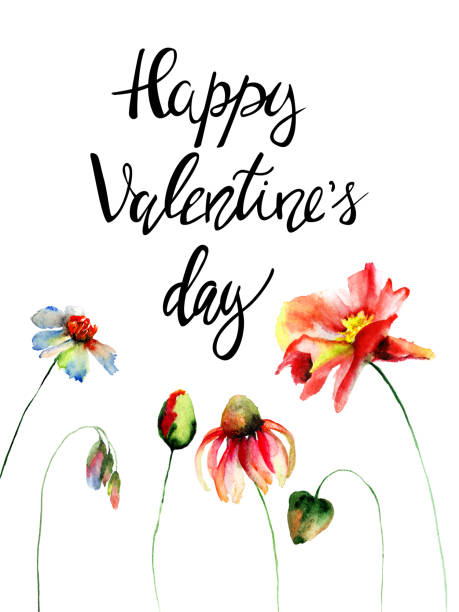 istock Colorful wild flowers with title Happy Valentines day 954453512