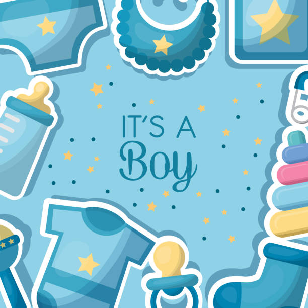 illustrations, cliparts, dessins animés et icônes de célébration de douche de bébé - invitation announcement message diaper little boys