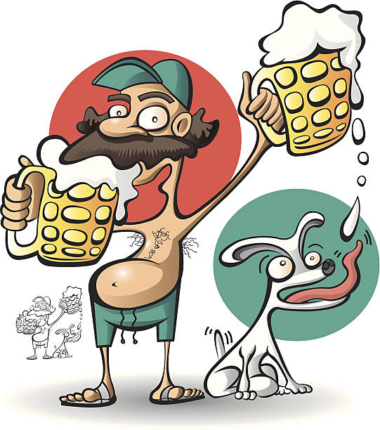 ilustrações, clipart, desenhos animados e ícones de cerveja - beer glass mustache beer color image