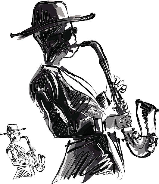 ilustraciones, imágenes clip art, dibujos animados e iconos de stock de tocando el saxo - light jazz
