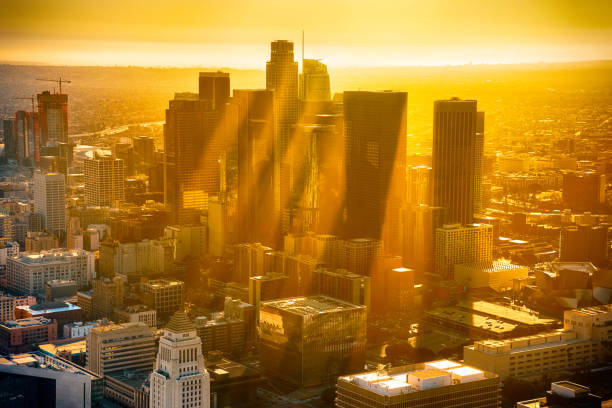 Los Angeles Skyline Aerial at Dusk