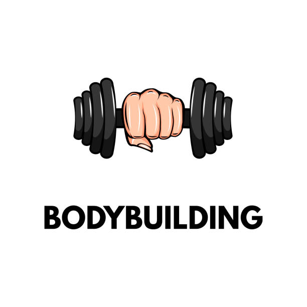 istock Dumbbell icon, hand. Bodybuilding icon label badge. Fist holding weight. Vector. 954474064